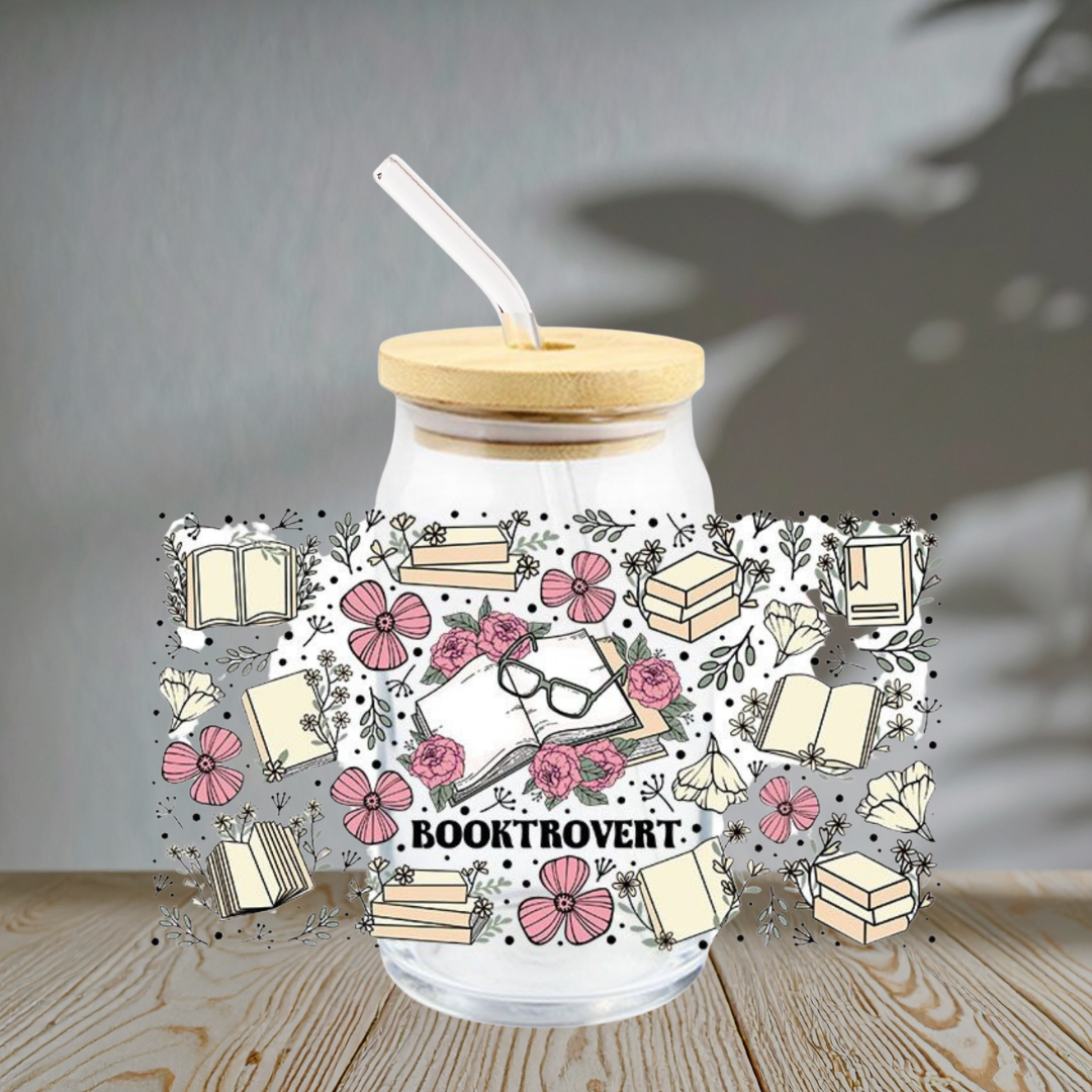 Booktrovert Floral Reading Bookish - Glass Cup