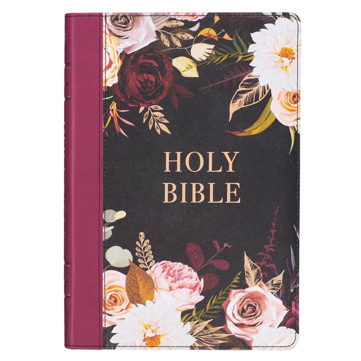 Black & Burgundy Faux Leather Large Print KJV Bible w/tabs