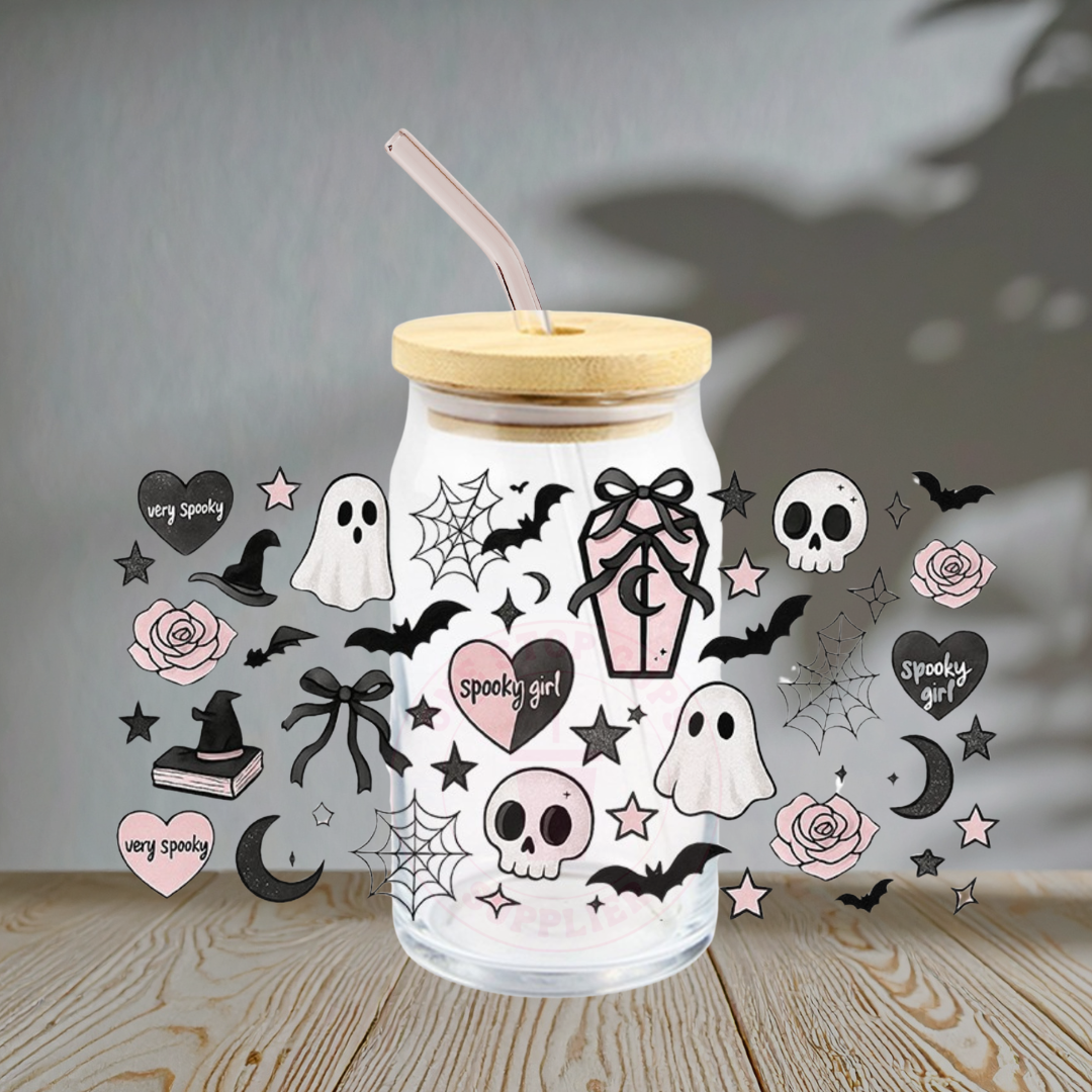 Pink Goth Ghost Halloween - Glass Cup