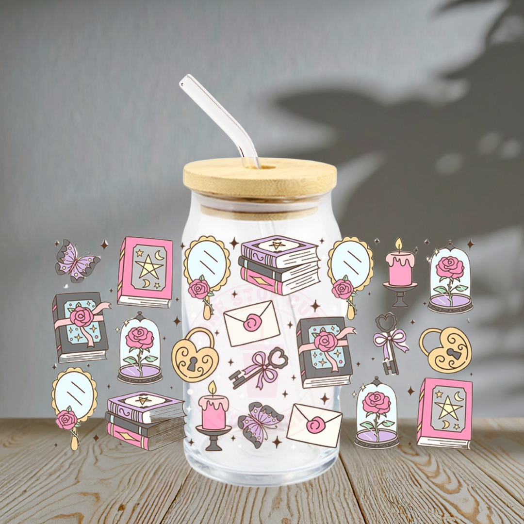 Beauty and the Book Cute Girly - Glass Cup