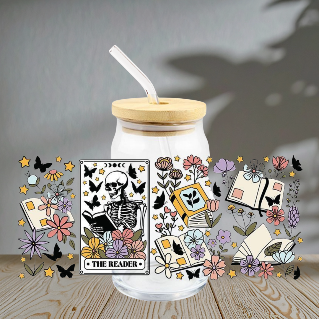 The Reader Floral Skeleton - Glass Cup
