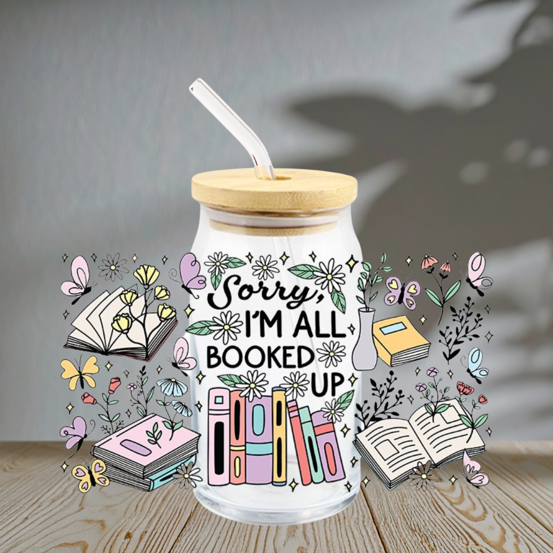 Im All Booked Up Floral Bookish - Glass Cup