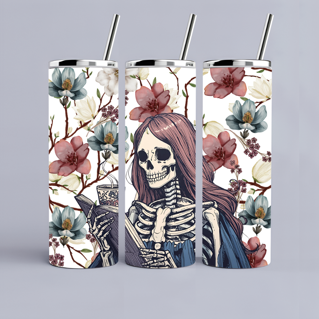 Bookish Tumbler - Floral Skelly